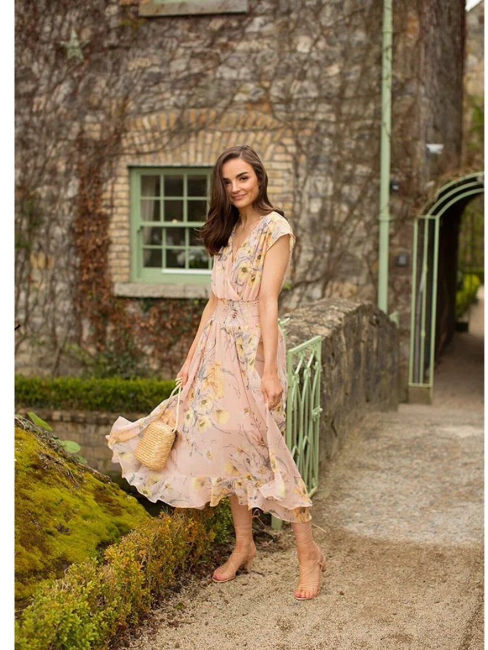 NWOT H&M Floral Beige Dress with Smocking size 2